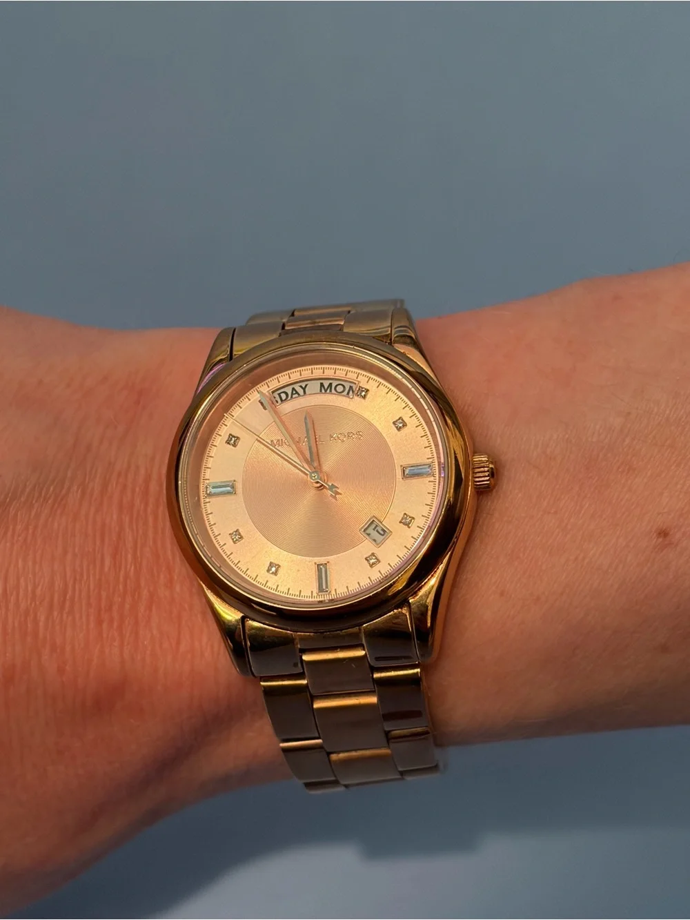 Michael Kors Gold-Tone Stainless Steel Watch with Day-Date Display